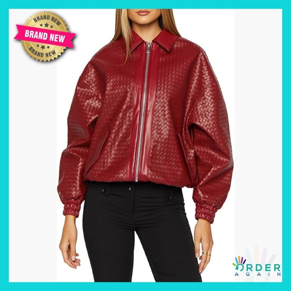 Oversized Leather Bomber Jacket Women Y2K Trendy Zip Up Motorcycle Style